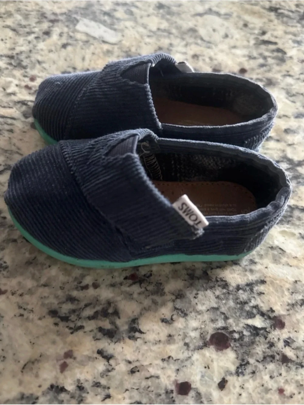 Toms Kids Navy Corduroy Slip-On with Mint Trim